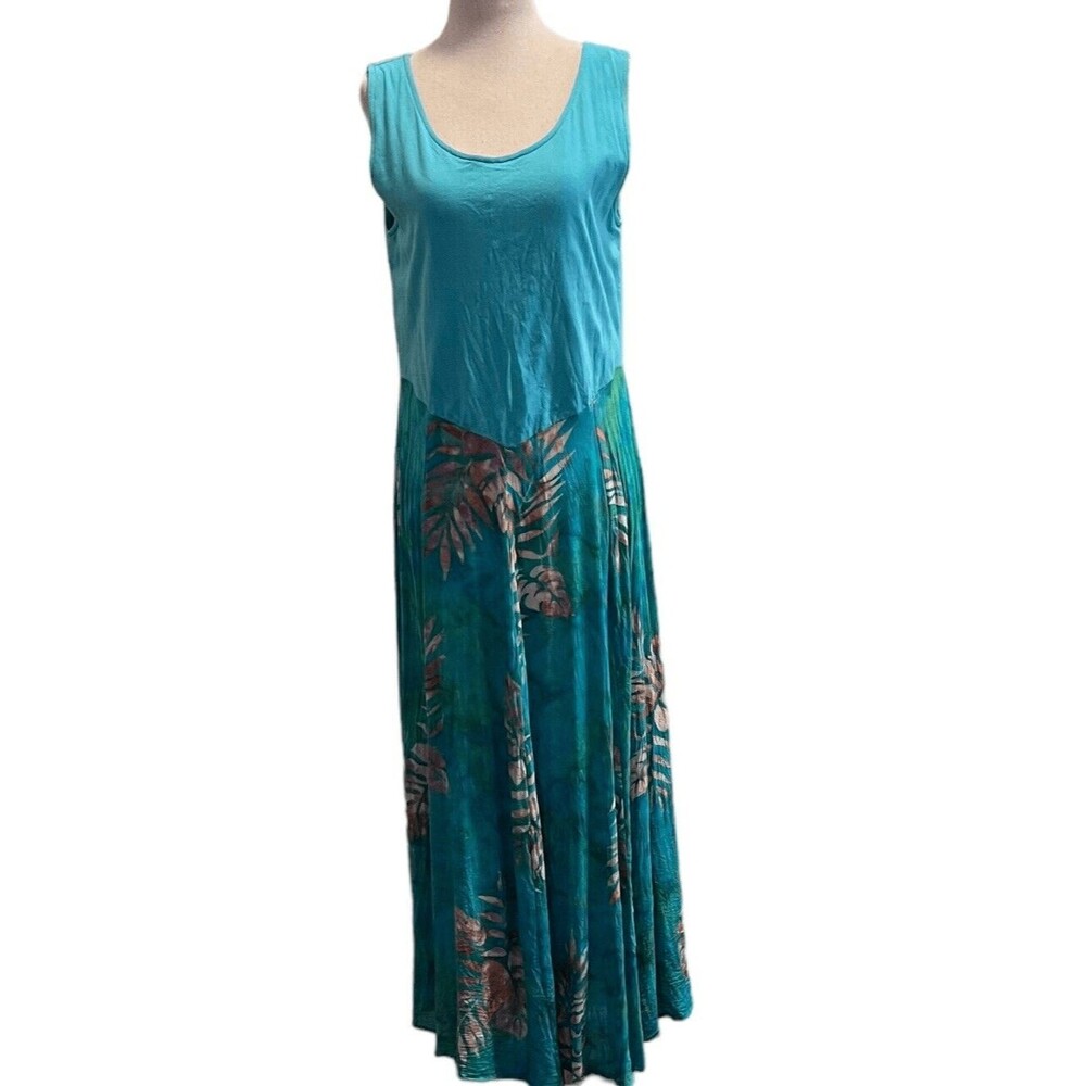 Soft Surroundings Womens Medium Fleur Du Jour Tropical Maxi Dress Teal Floral